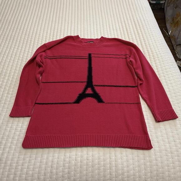 Karl Lagerfeld Eiffel Tower Pink / Black Pullover Knit Sweater Sz L Large - Picture 1 of 15